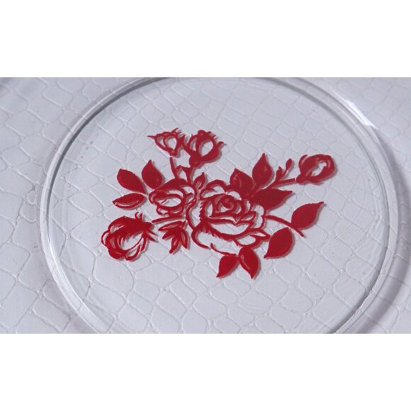 4 Sets of Dessert Bowls With Under Plate Red Rose Design Dominion Glass Vintage - Picture 6 of 6